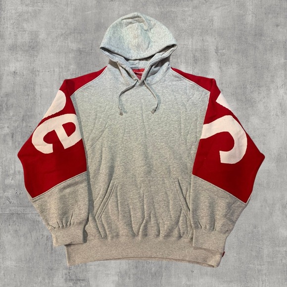 Supreme Other - Supreme Big Logo Jacquard Hooded Sweatshirt Mens M Heather Grey Red FW23 NWT
